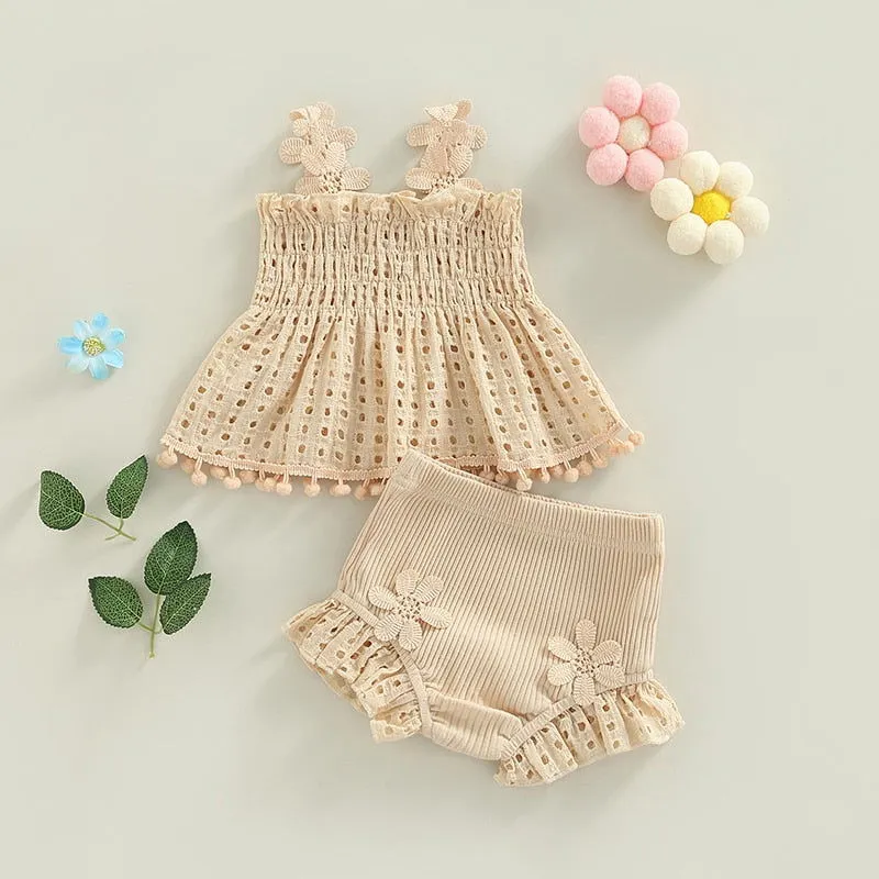 0-18M Baby Girls Ruffle Shorts & Soft Breathable Cotton Tank Top