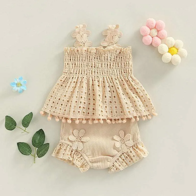 0-18M Baby Girls Ruffle Shorts & Soft Breathable Cotton Tank Top