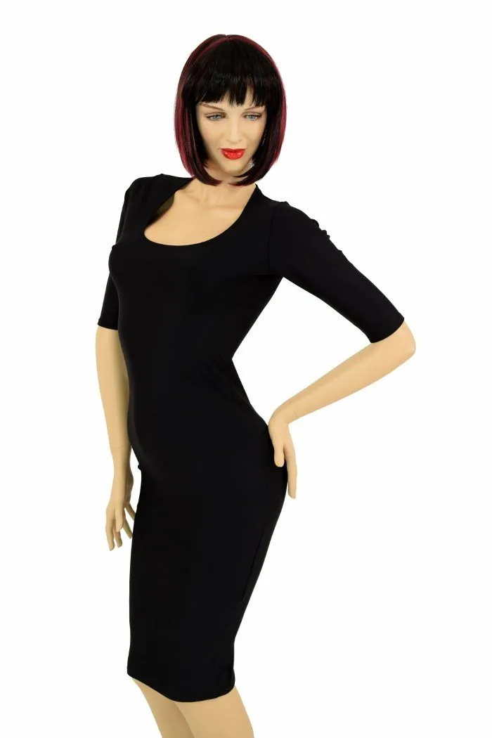 Black Zen Half Sleeve Wiggle Dress