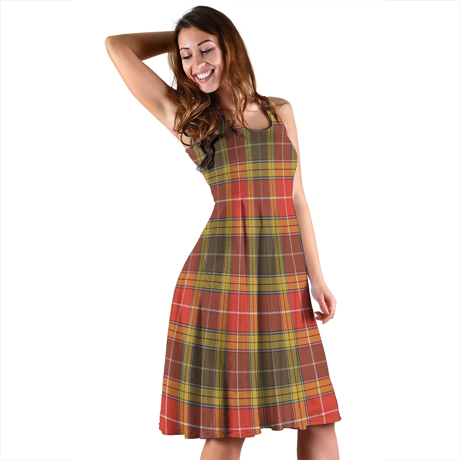 Buchanan Old Set Weathered Tartan Sleeveless Midi Womens Dress