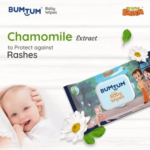 Bumtum Baby Chota Bheem Gentle Soft Moisturizing Wet Wipes With Lid | Aloe Vera & Chamomile Extracts | Paraben & Sulfate Free (Pack of 6, 72 Pcs. Per Pack)