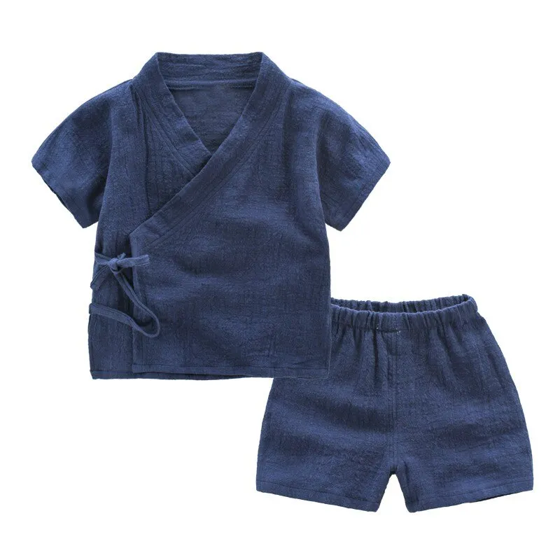 COOTELILI Cotton Linen Summer Children Clothing Sets Toddler Kids Boys Clothes Sets Breathable Tops   Shorts For Boys 90-130cm