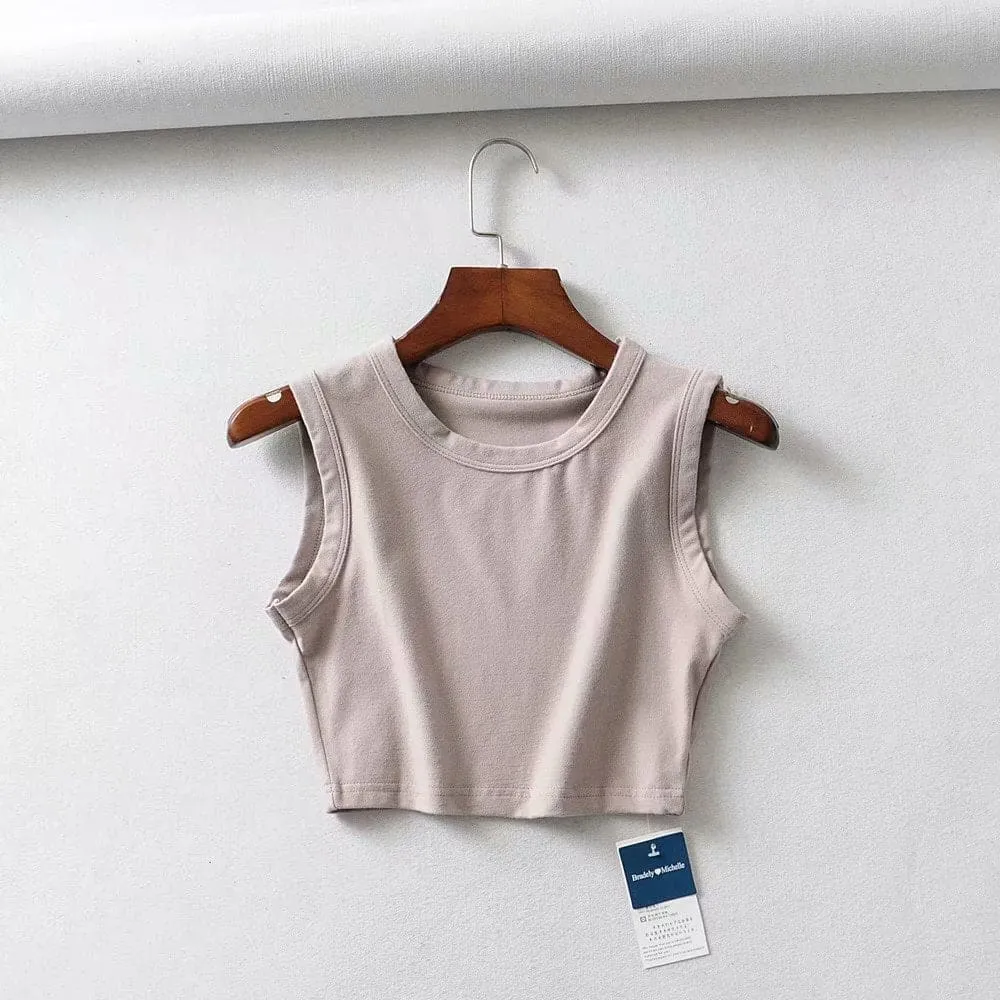 Crew Neck Sleeveless Stretch Crop Tops