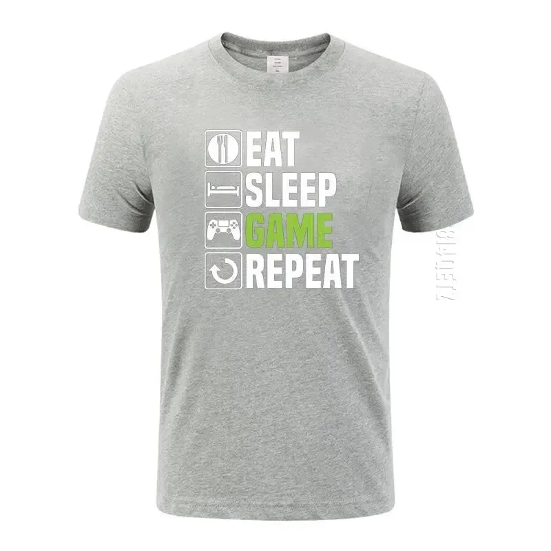 Eat Sleep Game T-Shirt for Man Funny Gamer Gaming Christmas Birthday Gift Crew Neck Cotton Tshirt Printed Men Tees