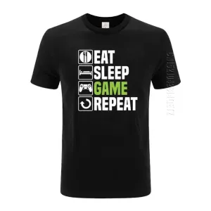 Eat Sleep Game T-Shirt for Man Funny Gamer Gaming Christmas Birthday Gift Crew Neck Cotton Tshirt Printed Men Tees