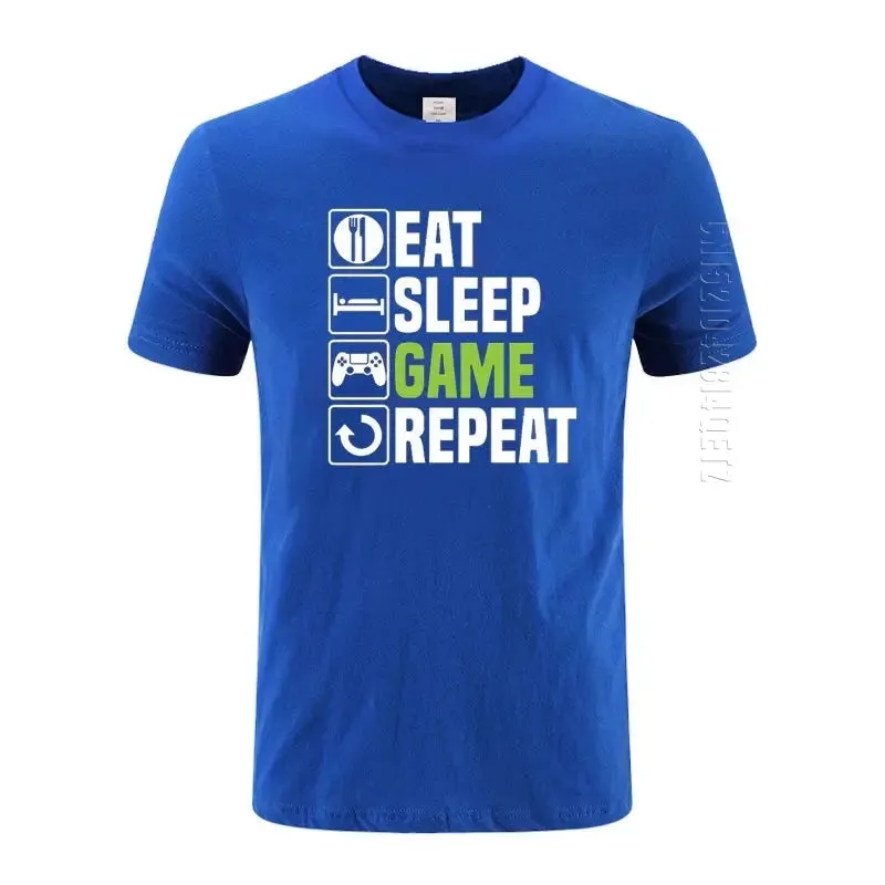 Eat Sleep Game T-Shirt for Man Funny Gamer Gaming Christmas Birthday Gift Crew Neck Cotton Tshirt Printed Men Tees