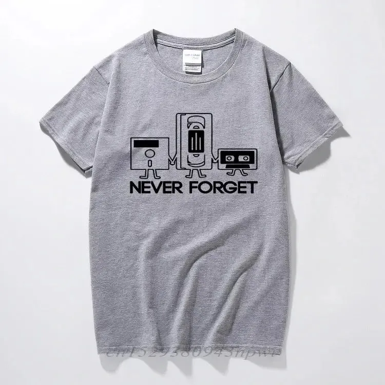 Fashion New T-Shirts Men Short Sleeve Never Forget Floppy Disc VHS Cassette Tech Geek Print T Shirts Male Undershirts Tshirts