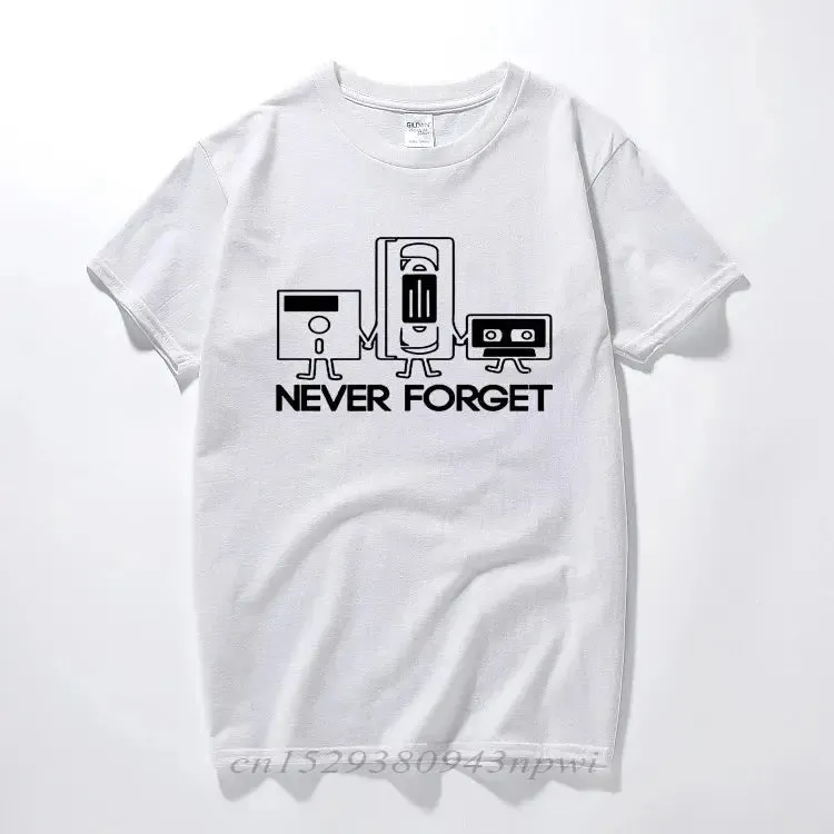 Fashion New T-Shirts Men Short Sleeve Never Forget Floppy Disc VHS Cassette Tech Geek Print T Shirts Male Undershirts Tshirts