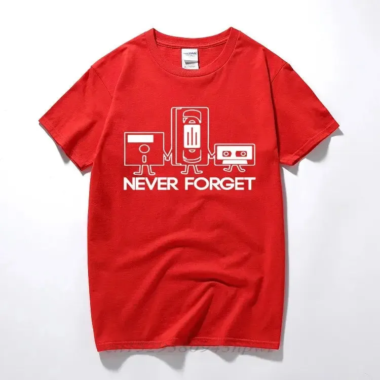 Fashion New T-Shirts Men Short Sleeve Never Forget Floppy Disc VHS Cassette Tech Geek Print T Shirts Male Undershirts Tshirts