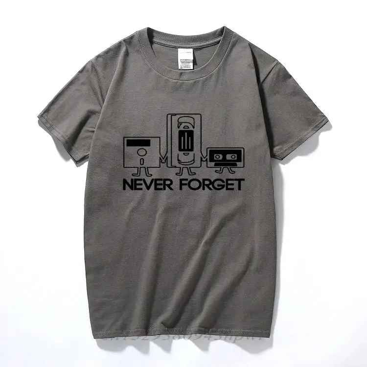 Fashion New T-Shirts Men Short Sleeve Never Forget Floppy Disc VHS Cassette Tech Geek Print T Shirts Male Undershirts Tshirts