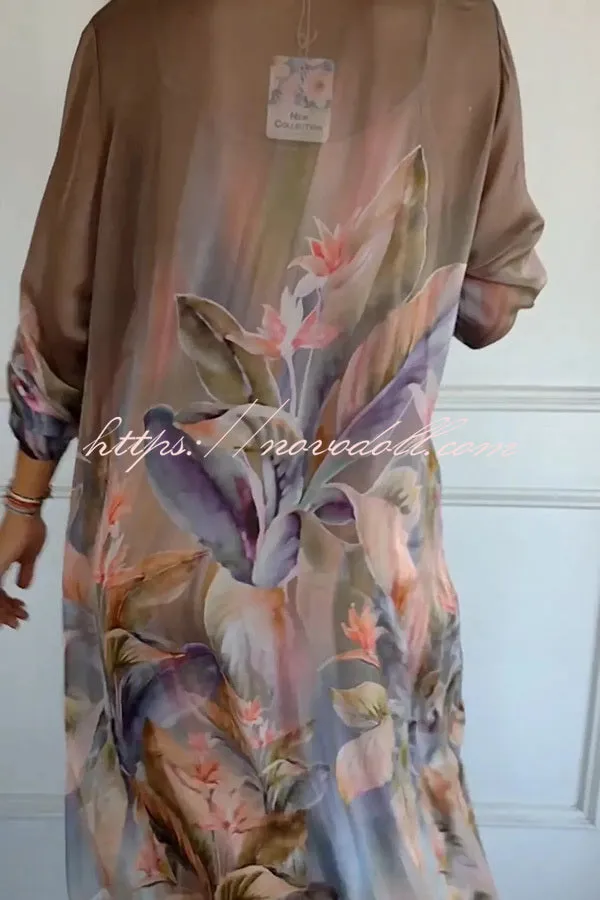 Lightweight and Comfortable Floral Print Shirt Maxi Dress