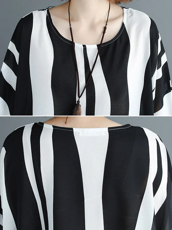 Original Chiffon Batwing Sleeves Striped Shirts Tops