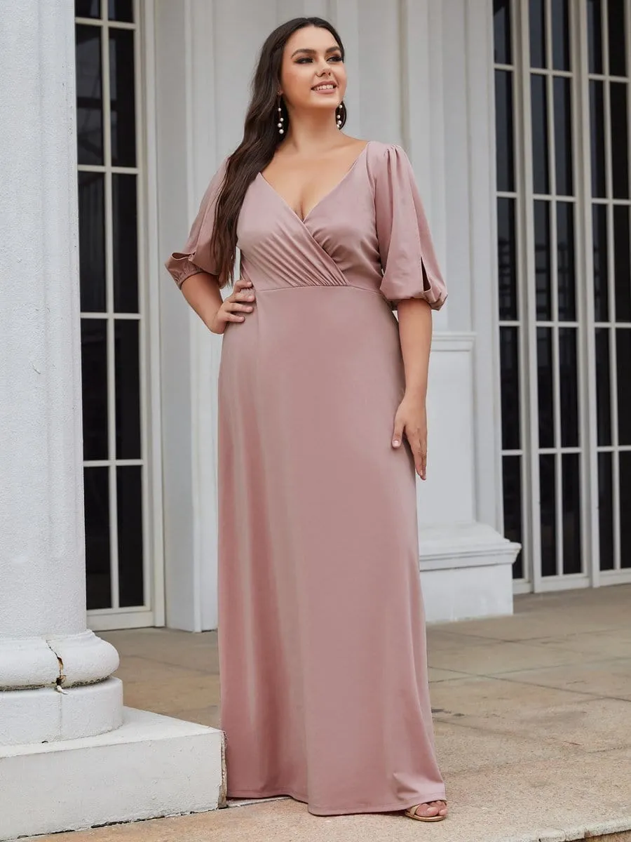 Plus Size Lantern Sleeve Retro A-Line Bridesmaid Dress