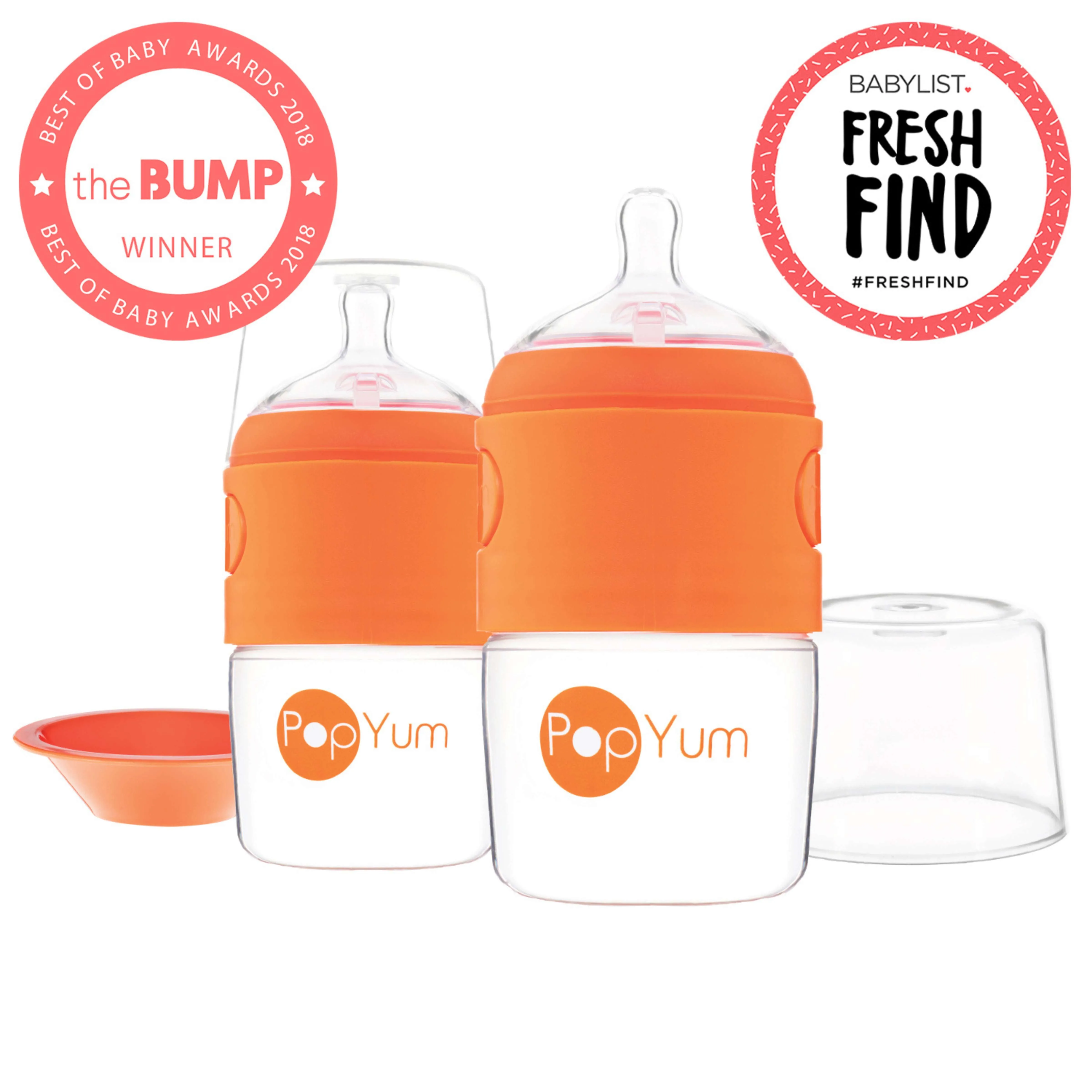 PopYum 5oz Orange Anti-Colic Baby Bottle, 2-Pack