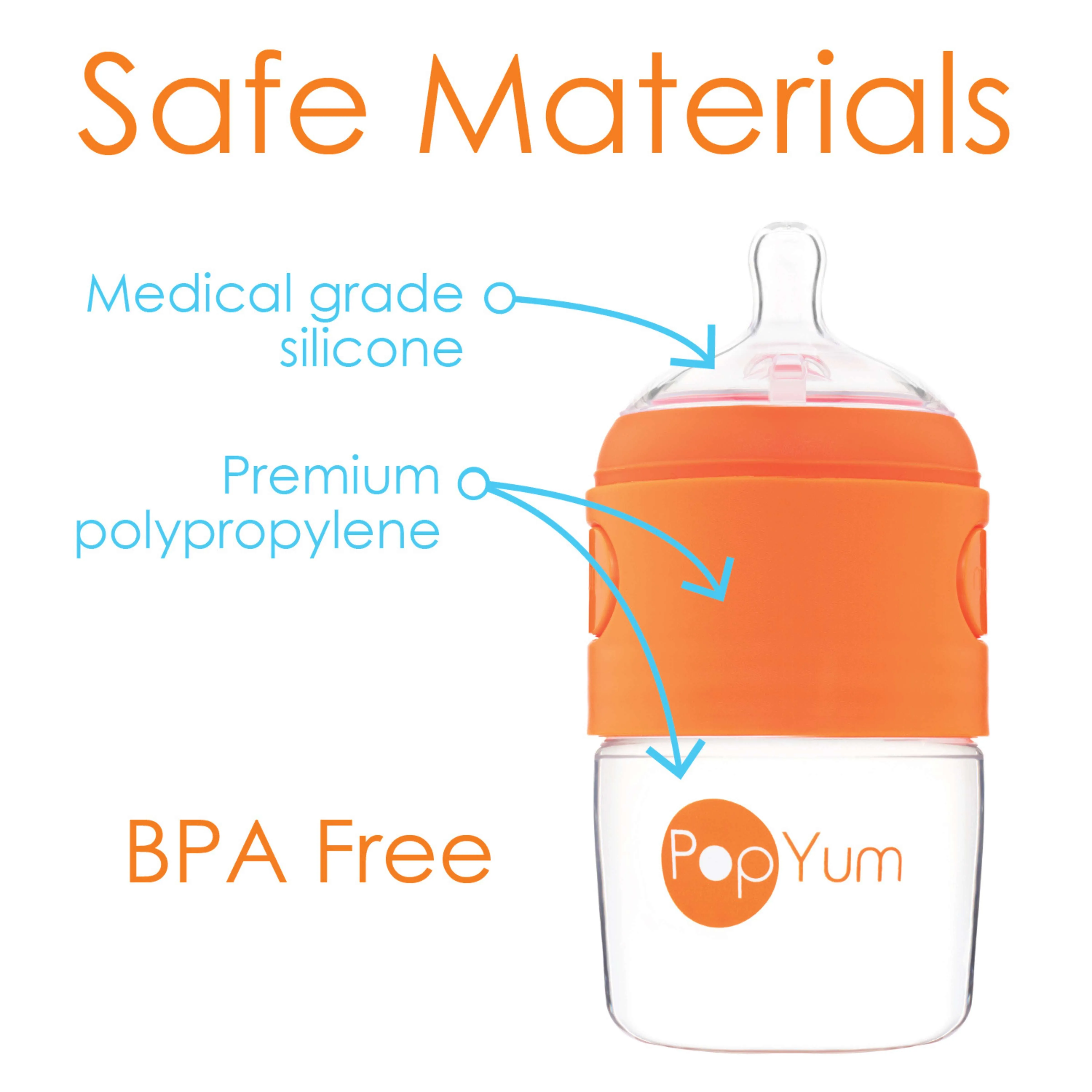 PopYum 5oz Orange Anti-Colic Baby Bottle, 2-Pack