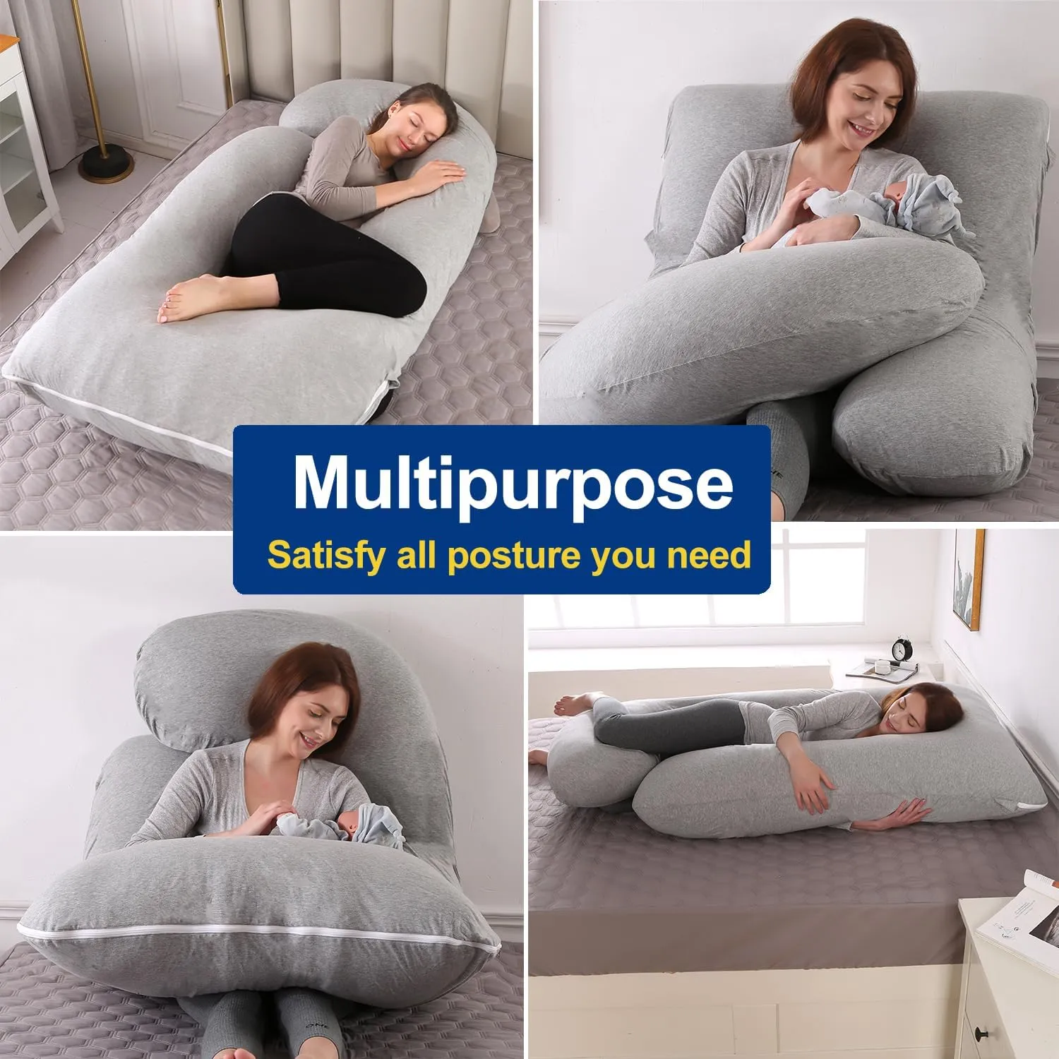 Pregnancy Pillows U-Shape Full Body Pillow-Gray