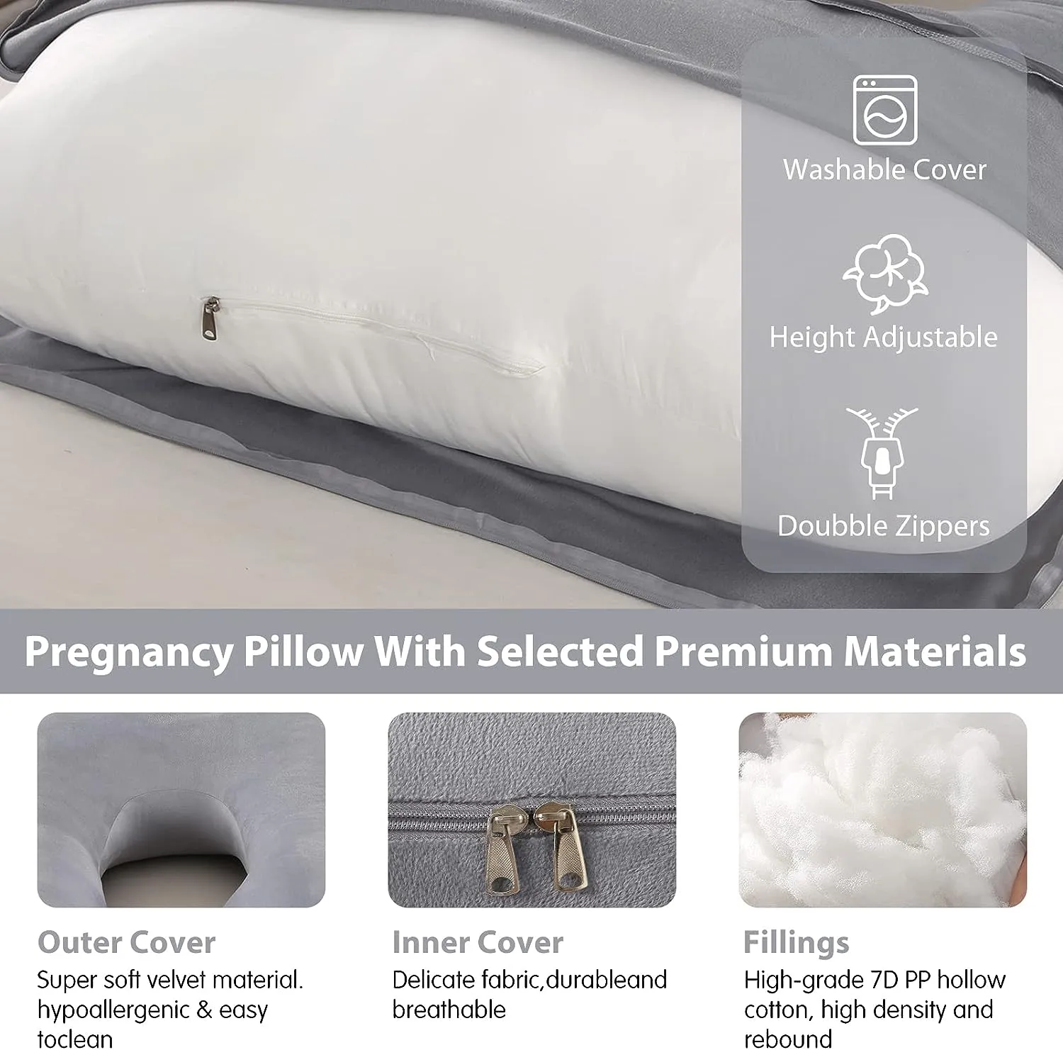 Pregnancy Pillows U-Shape Full Body Pillow-Gray