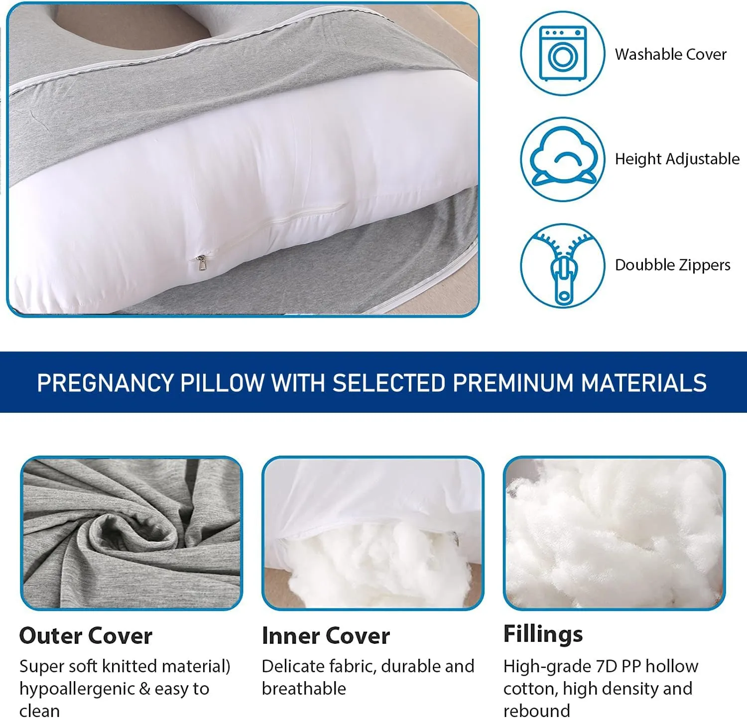 Pregnancy Pillows U-Shape Full Body Pillow-Gray