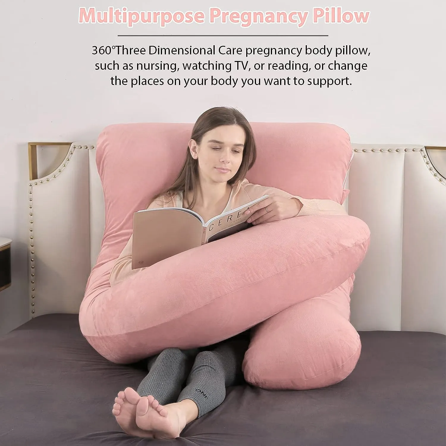 Pregnancy Pillows U-Shape Full Body Pillow-Pink