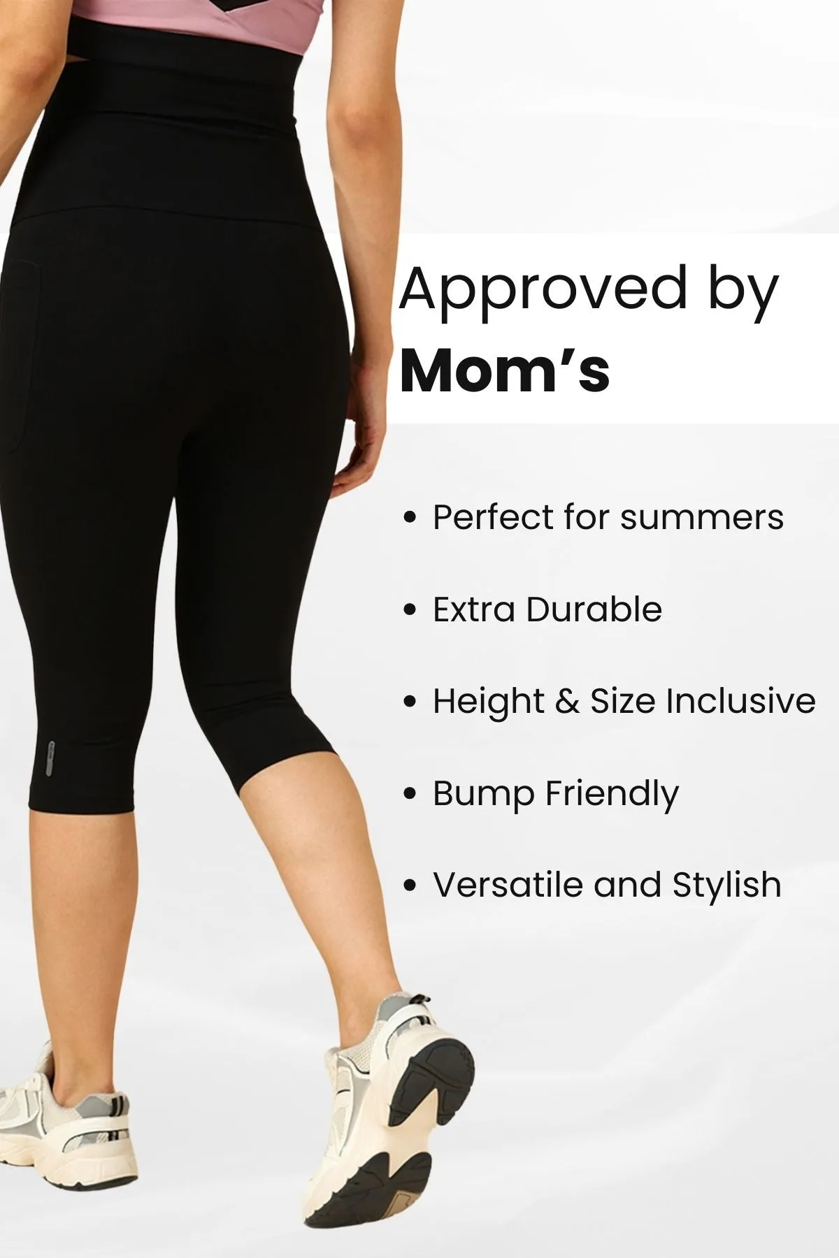 Ruched Cotton Black Maternity Capri (Pregnancy & Postpartum)