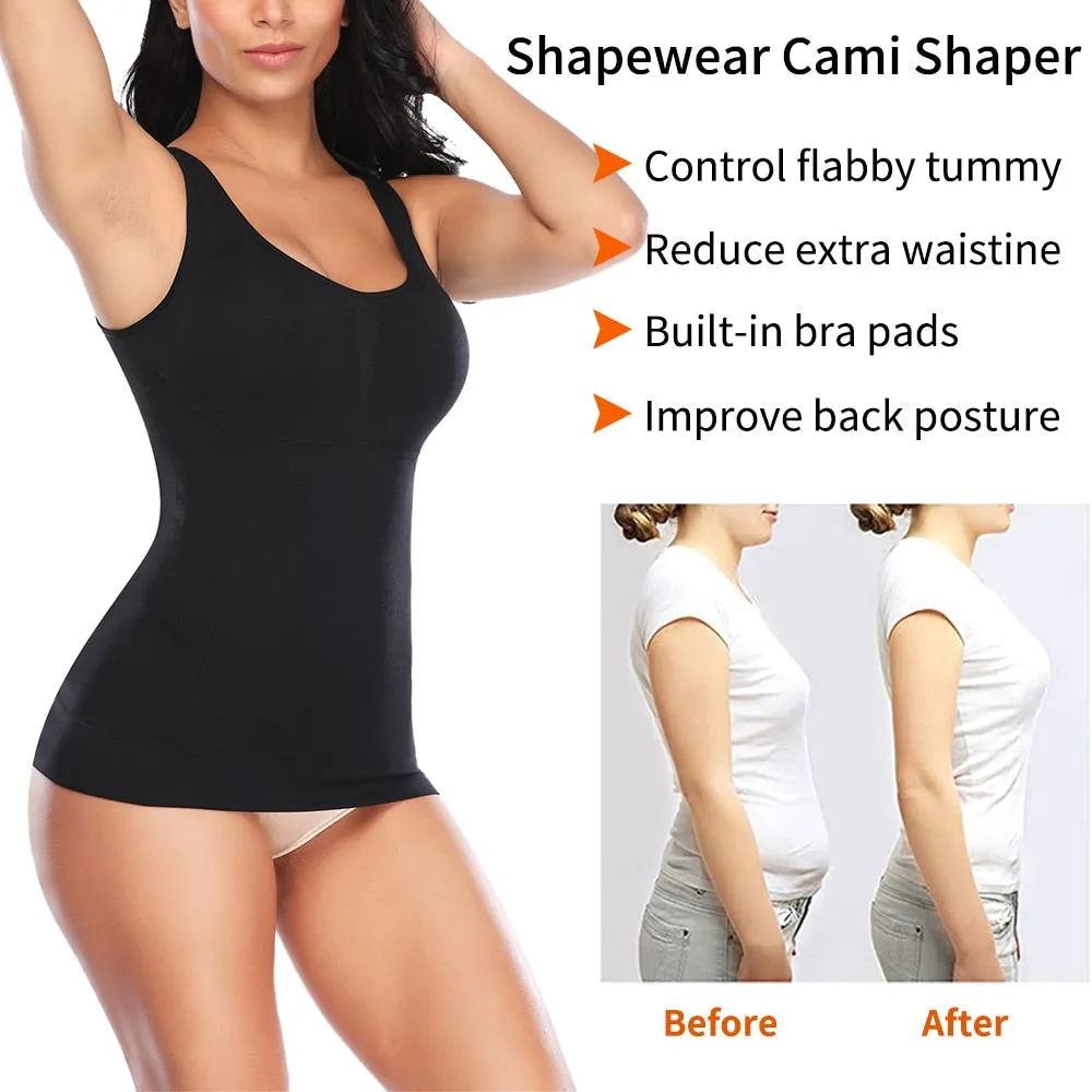 Tank Tops with Built in Bra Shelf Bra Casual Wide Strap Basic Camisole Sleeveless Top Body Shaper with Removable Bra Shapewear