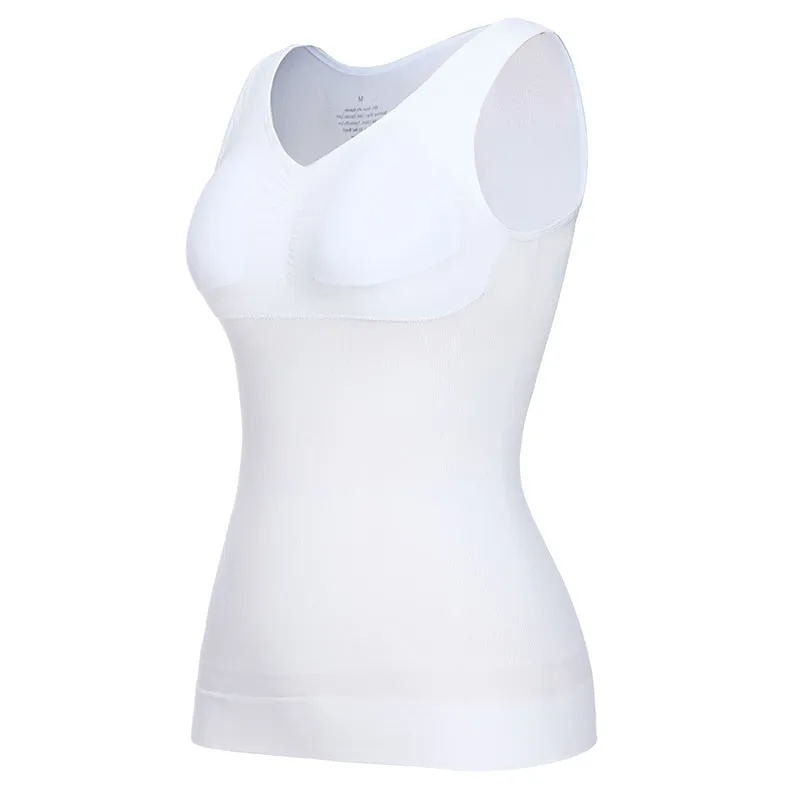 Tank Tops with Built in Bra Shelf Bra Casual Wide Strap Basic Camisole Sleeveless Top Body Shaper with Removable Bra Shapewear