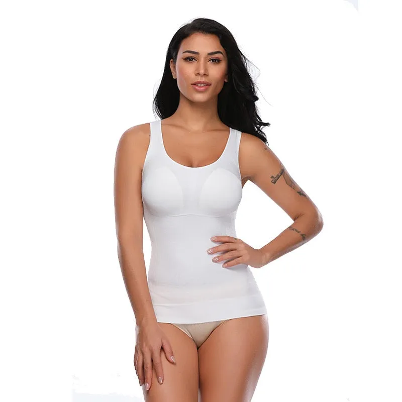 Tank Tops with Built in Bra Shelf Bra Casual Wide Strap Basic Camisole Sleeveless Top Body Shaper with Removable Bra Shapewear