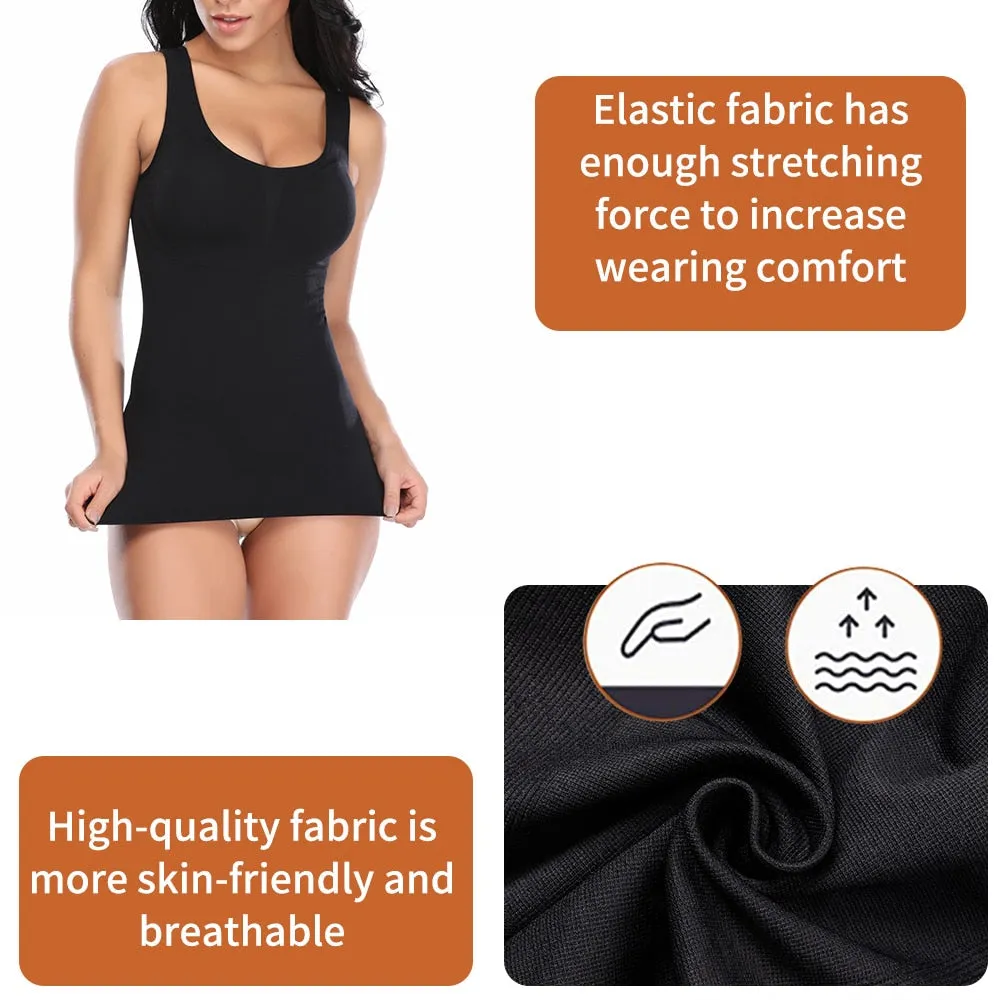 Tank Tops with Built in Bra Shelf Bra Casual Wide Strap Basic Camisole Sleeveless Top Body Shaper with Removable Bra Shapewear