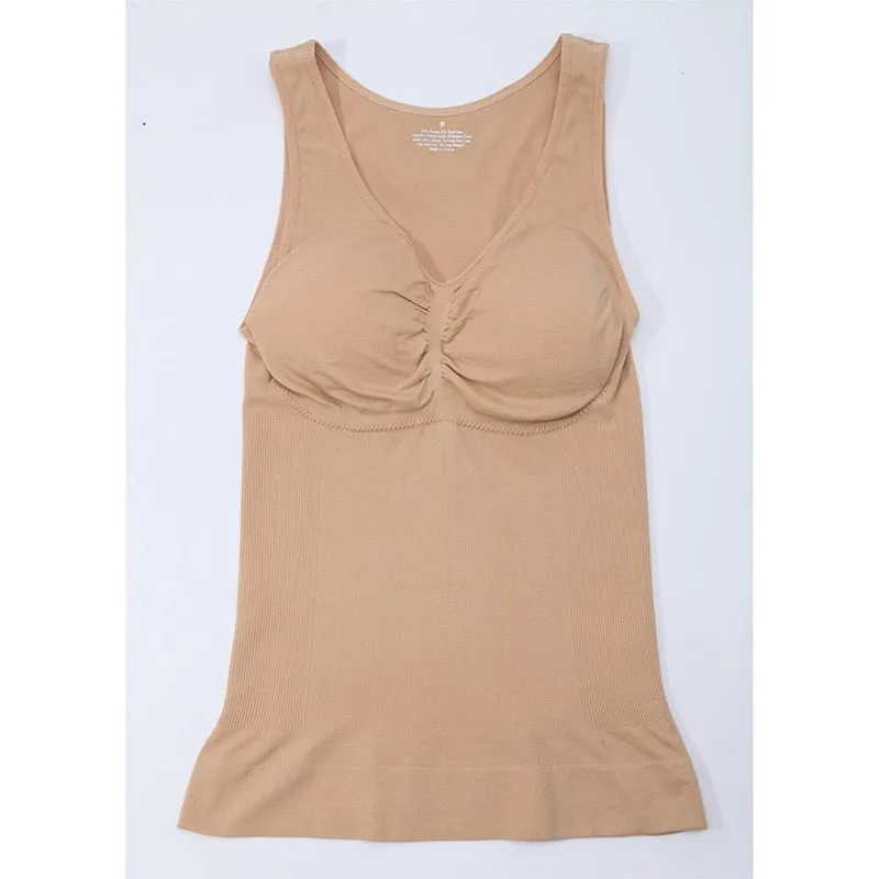 Tank Tops with Built in Bra Shelf Bra Casual Wide Strap Basic Camisole Sleeveless Top Body Shaper with Removable Bra Shapewear