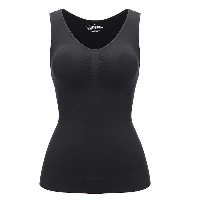 Tank Tops with Built in Bra Shelf Bra Casual Wide Strap Basic Camisole Sleeveless Top Body Shaper with Removable Bra Shapewear