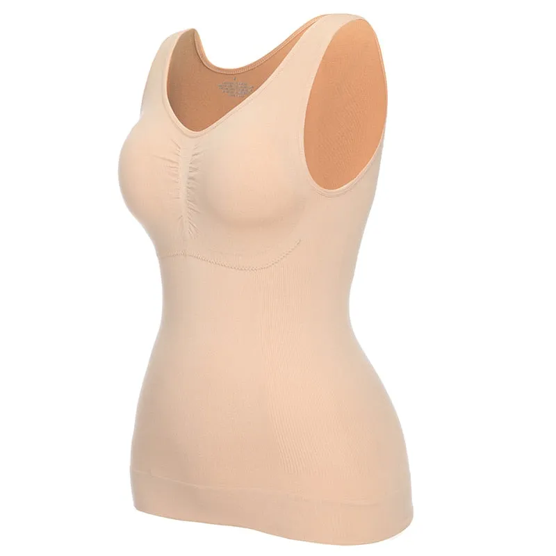 Tank Tops with Built in Bra Shelf Bra Casual Wide Strap Basic Camisole Sleeveless Top Body Shaper with Removable Bra Shapewear