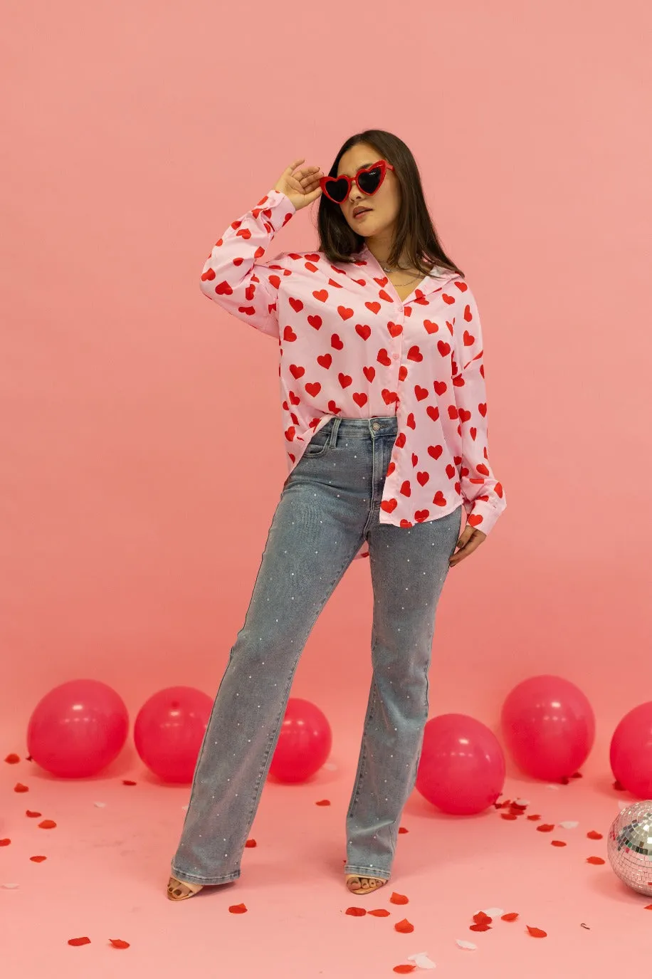 The Kathryn Red Hearts Button Up