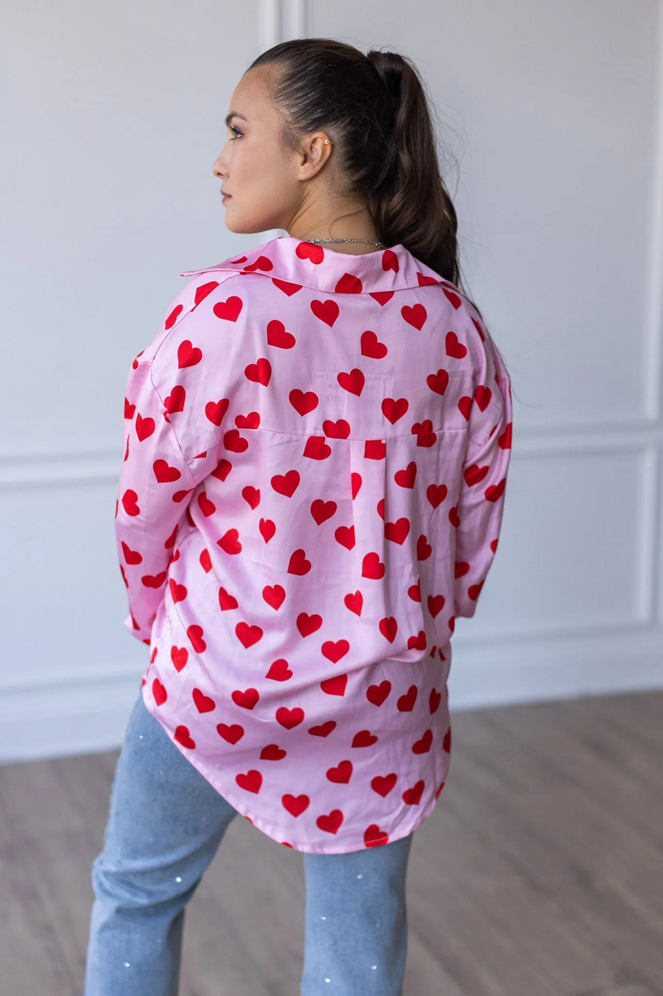 The Kathryn Red Hearts Button Up