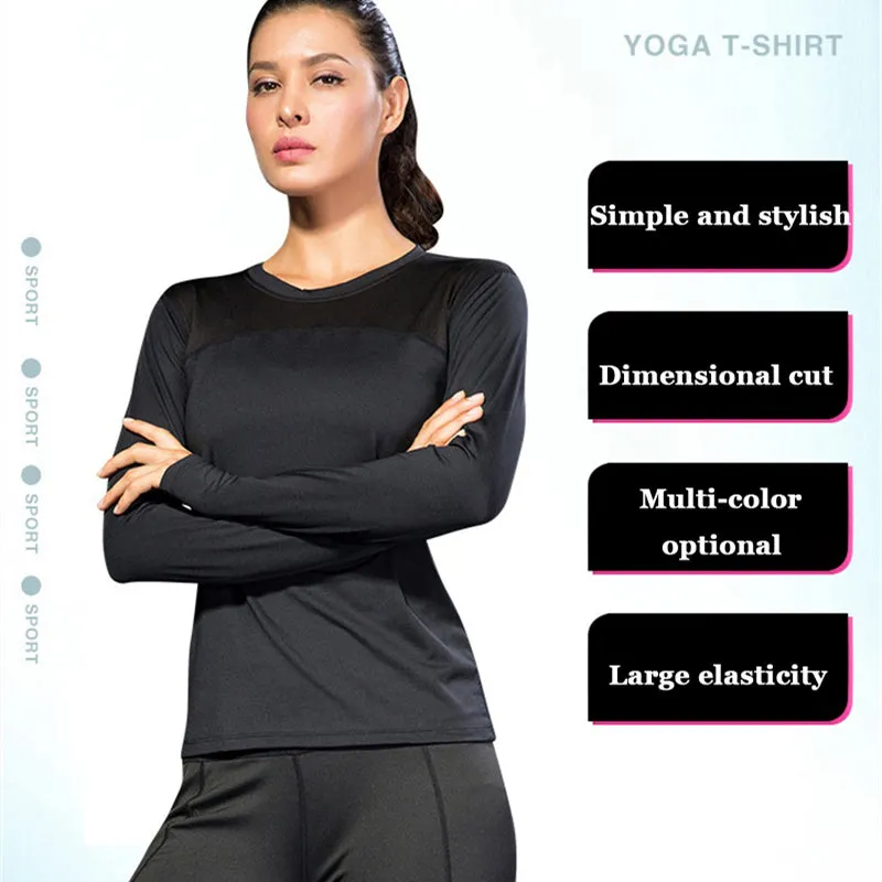 Women Long Sleeve Quick Dry Breathable Solid Sports Tops