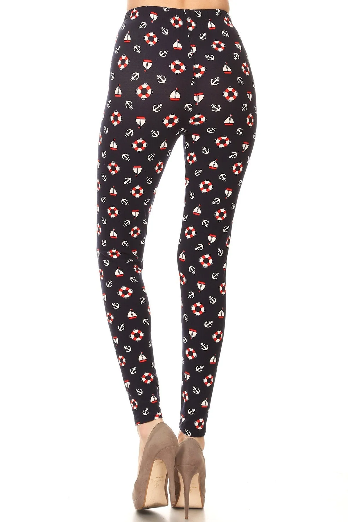 Women's 3 X 5X Life Ring Anchor Yacht Pattern Printed Leggings