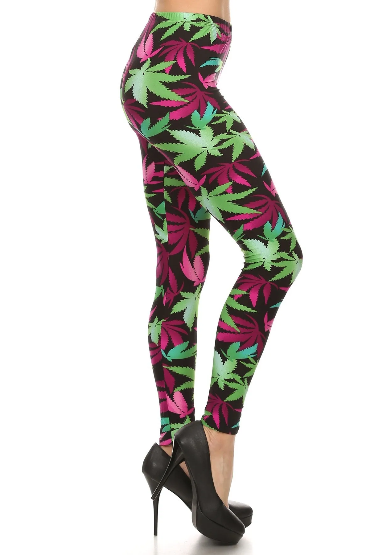 Women's 3 X 5X Pot Leaves Plant Pattern Printed Leggings