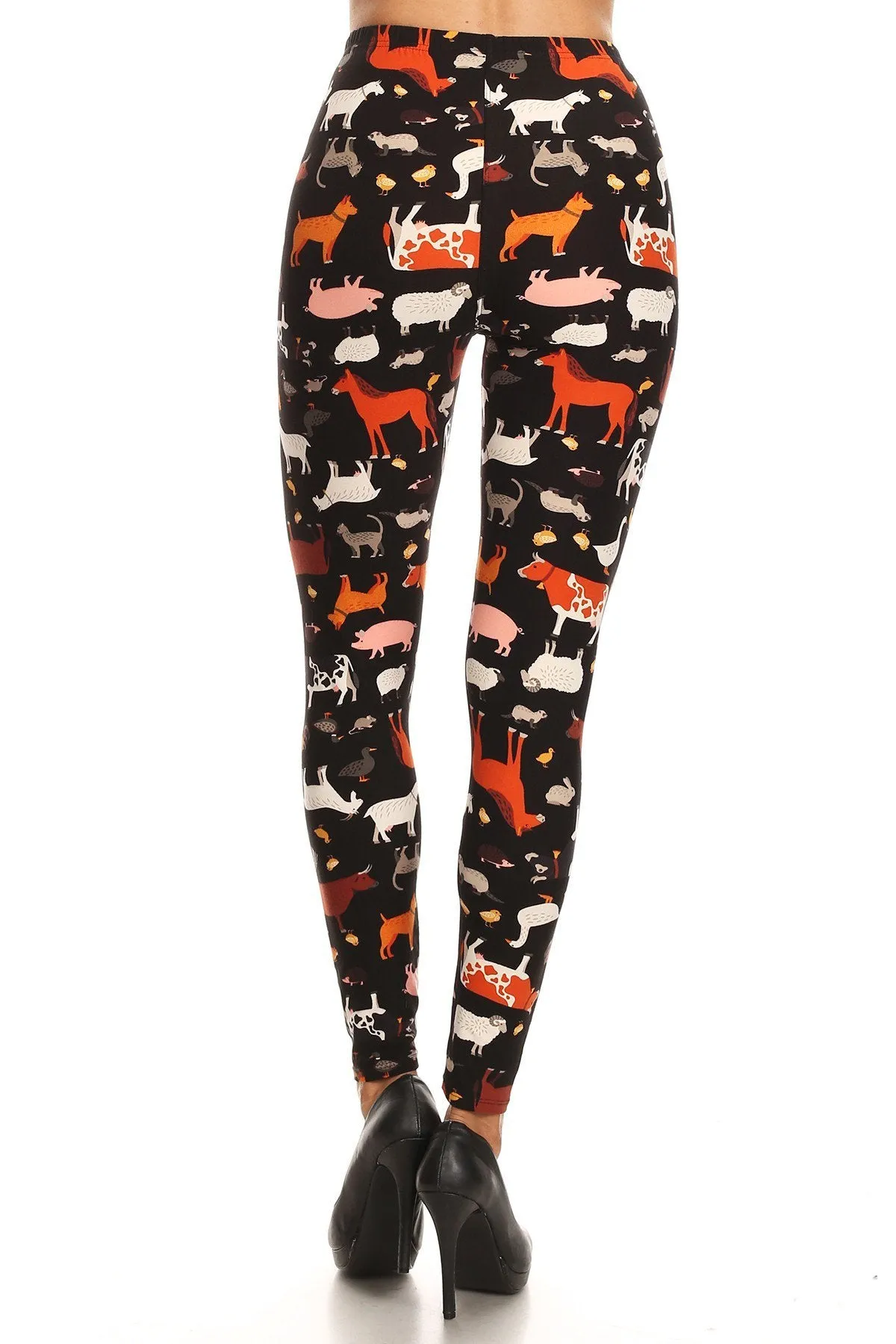 Women's 3X 5X Animal Cow Lamb Pattern Printed Leggings