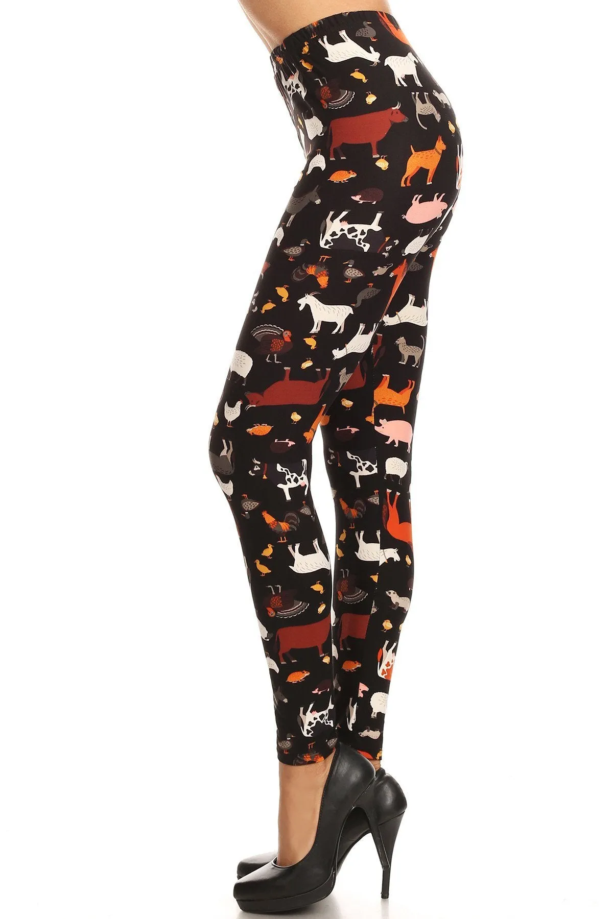 Women's 3X 5X Animal Cow Lamb Pattern Printed Leggings