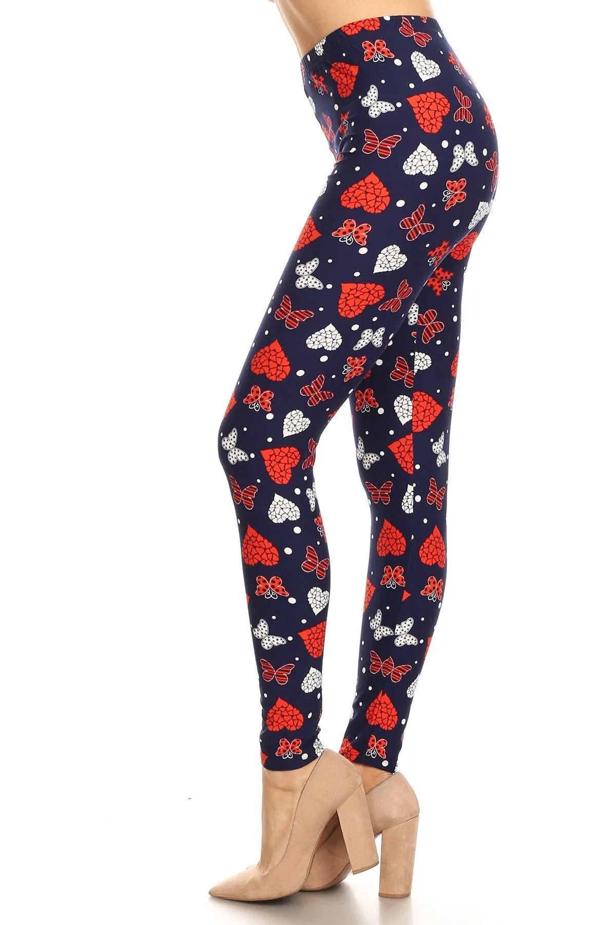 Women's 3X 5X Heart Butterfly Pattern Printed Leggings