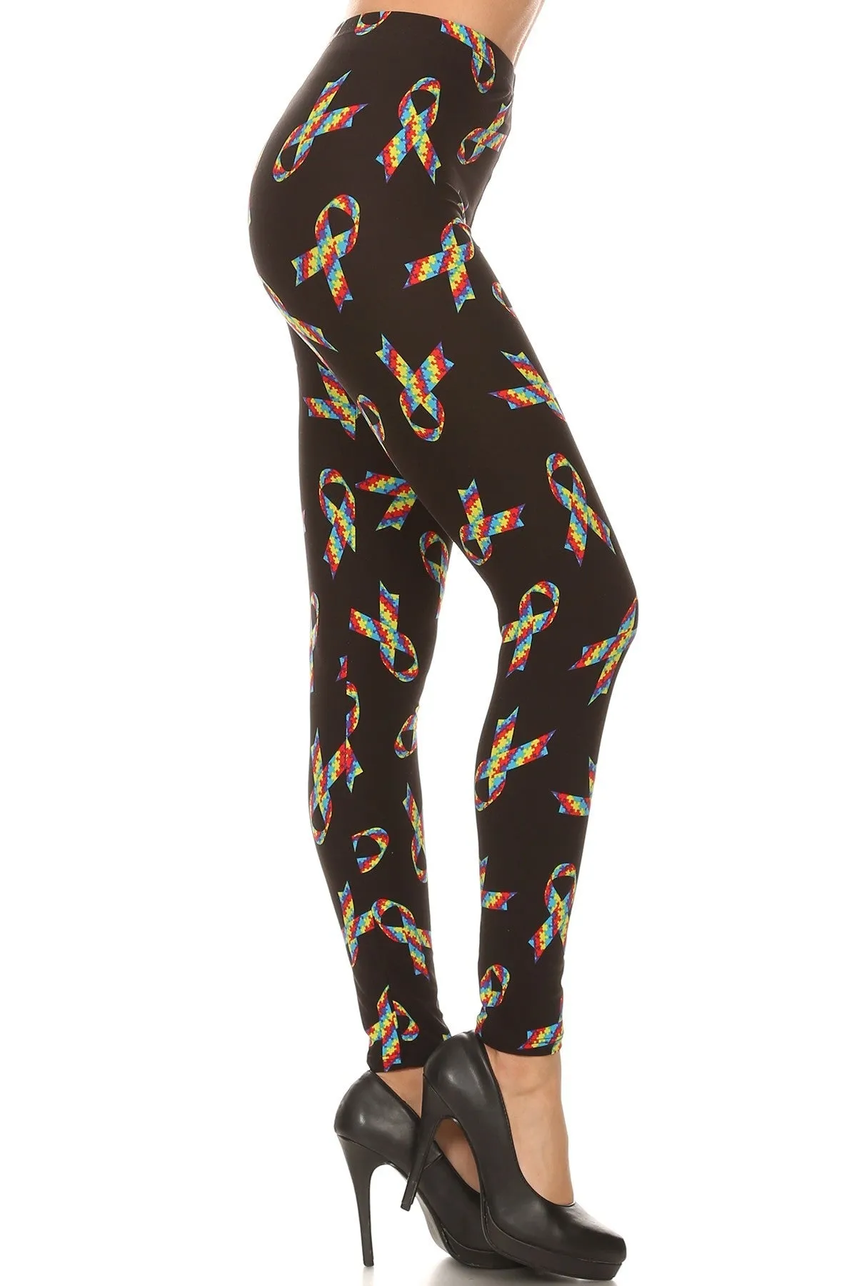 Women's 3X 5X Rainbow Autism Ribbon Pattern Print Leggings