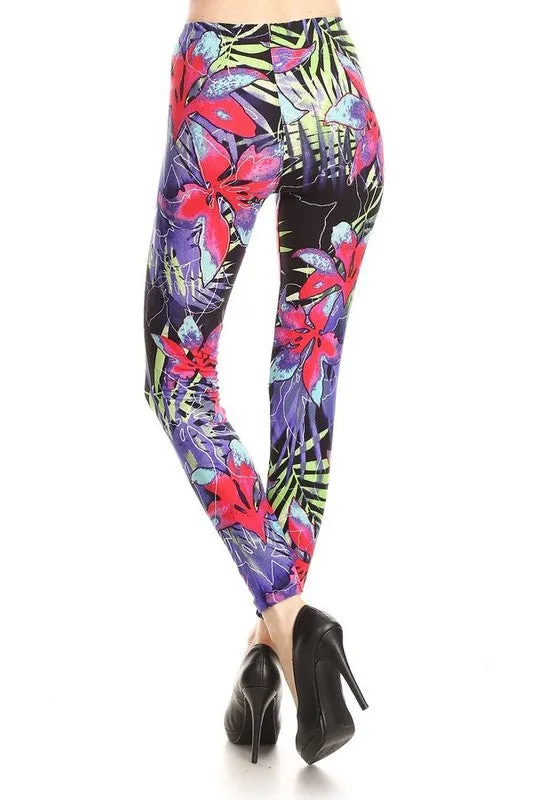 Women's  Floral Black Leggings One Size