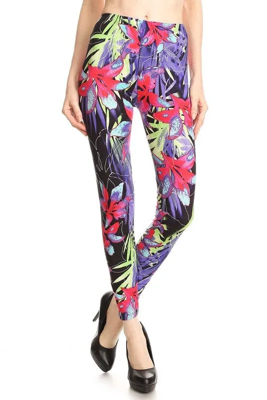 Women's  Floral Black Leggings One Size