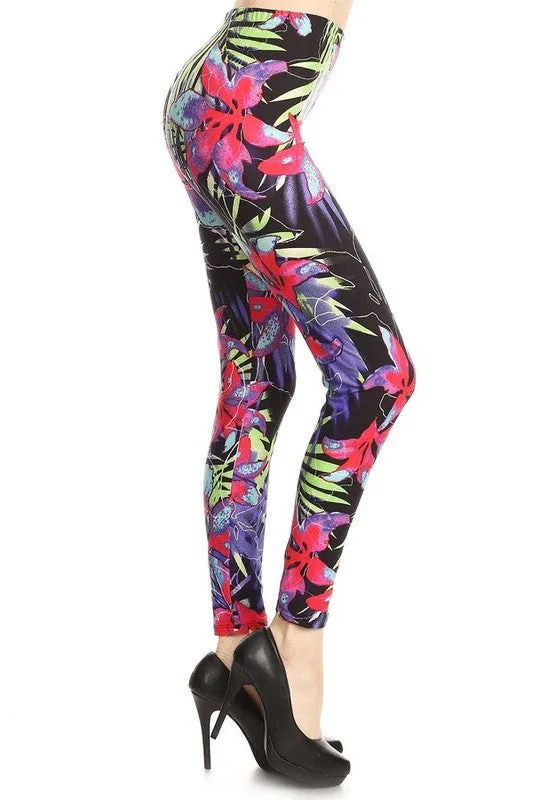 Women's  Floral Black Leggings One Size