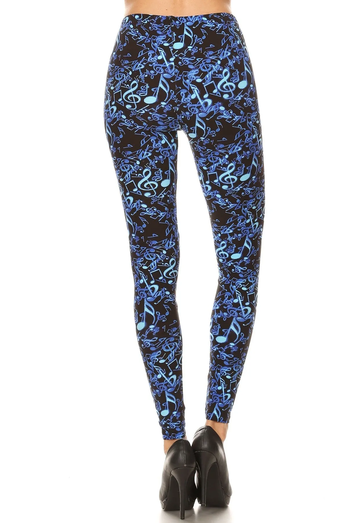 Women's Plus Blue Music Note Pattern Printed Leggings