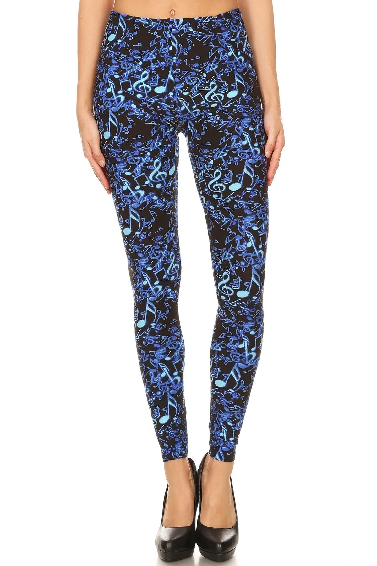 Women's Plus Blue Music Note Pattern Printed Leggings