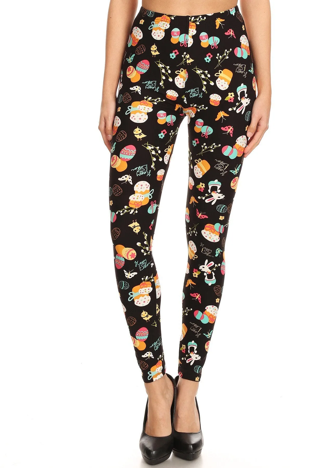 Women's Plus Easter Egg Rabbits Pattern Printed Leggings