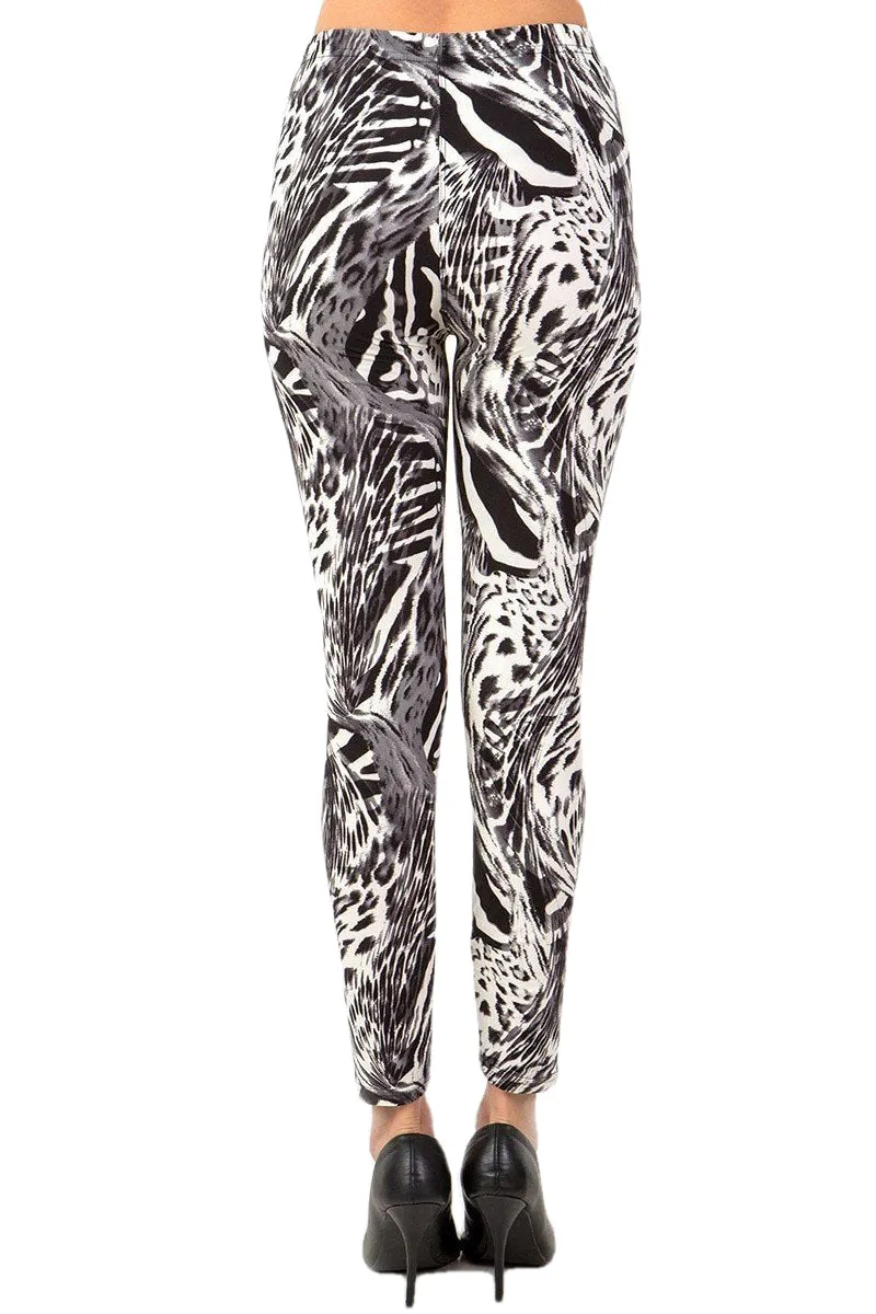 Women's Plus Grey Animal Skin Pattern Printed Leggings