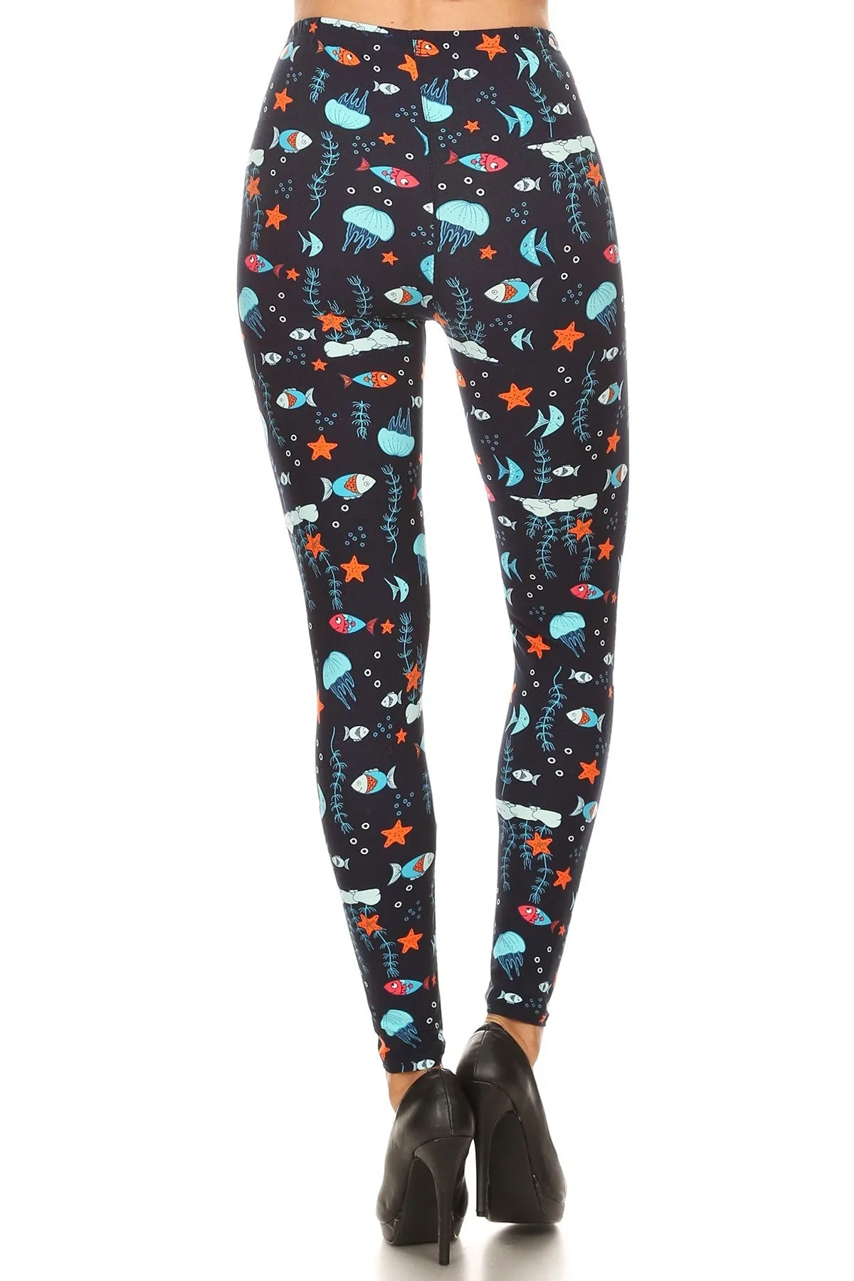 Women's Plus Ocean Creatures Fish Pattern Print Leggings