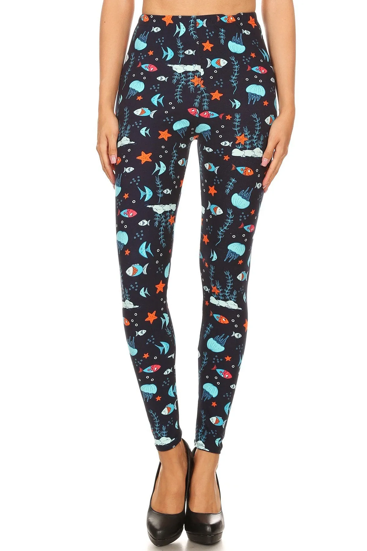 Women's Plus Ocean Creatures Fish Pattern Print Leggings