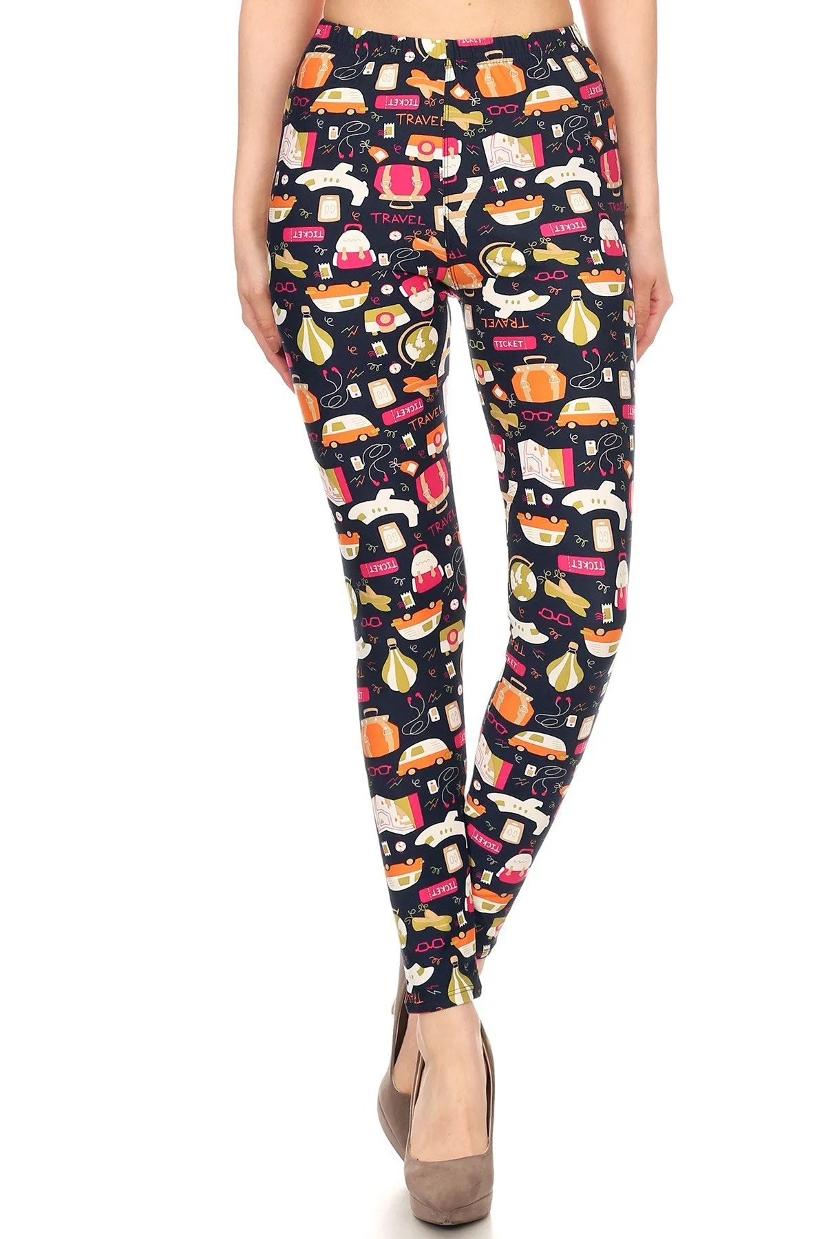 Women's Plus Travel Ticket Theme Pattern Printed Leggings